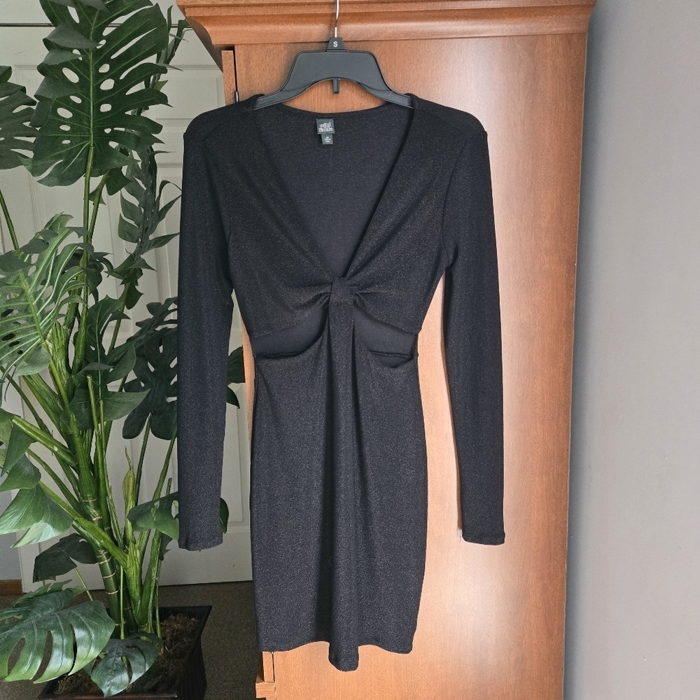 Wild Fable Black Long Sleeve Knot Dress With Cut Outs And Shimmer XS